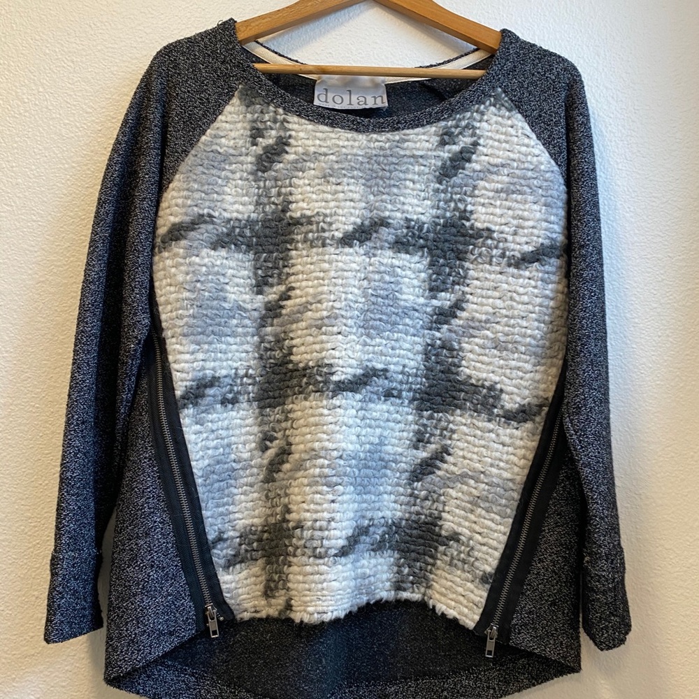 Dolan Marled/Houndstooth Knit Side Zipper Sweater